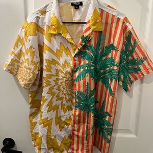 Vibrant Men's Split Design Shirt - Yellow and Green